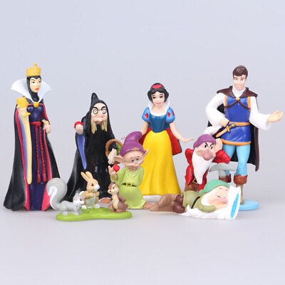 #ad 8 pcs Princess Snow White amp; The Seven Dwarfs Evil Queen Cake Topper Figures Toy $14.99