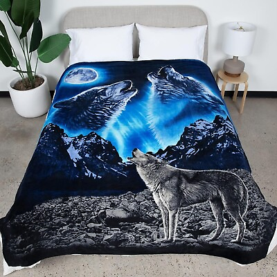 #ad Howling Wolf Fleece Blanket 75 X 90 Queen Size Wolf Fleece Throw Blanket $61.00