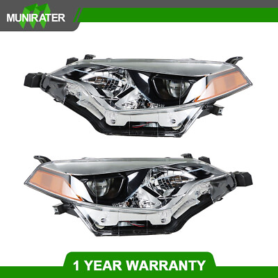 #ad Front Headlight Lamps For 2014 16 Toyota corolla Halogen LHRH Pair Chrome Black $102.39