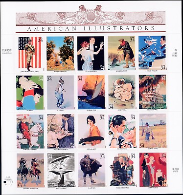 #ad Scott #3502 American Illustrators Norman Rockwell Sheet of 20 Stamps MNH $8.14