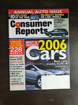 #ad Consumer Reports Magazine April 2006 Annual Auto Issue Best amp; Worst Cars of 2006 $6.29