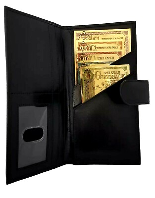 #ad GOLDBACK BLACK LEATHER WALLET HOLDS 15102550 GOLDBACK GOLD NOTES IN STOCK $31.95