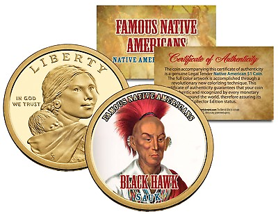 #ad BLACK HAWK Famous Native American Series Sacagawea Dollar $1 Coin SAUK Indian $12.95