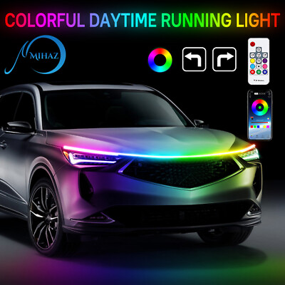 #ad 1.5m Start Scan Dynamic Dream Color RGB Car LED Hood Light Strip DRL Turn Signal $30.99