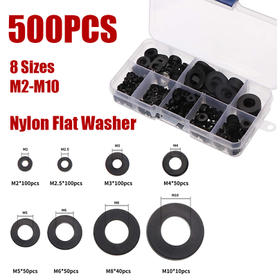 #ad 500Pcs Nylon Flat Washer Assortment Set Washers Metric Sealing Spacer Gasket $7.36
