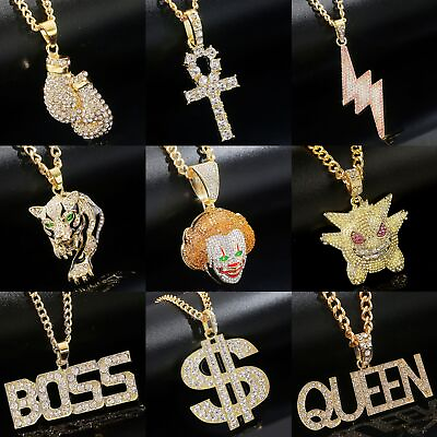 #ad 60cm 18quot; Hip Hop Rapper Diamond Gold Necklace Pendant Link Chain Stainless Steel $9.99