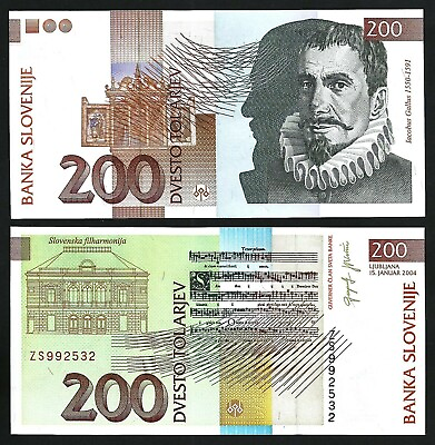 #ad #ad Slovenia 200 Tolarjev 2004 UNC P 15d Pre Euro Prefix ZS $9.50