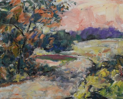 #ad Art Oil Painting RM Mortensen Landscape quot;One More Milequot; Dirt Road Sky $49.95