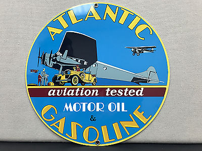 #ad #ad Atlantic gasoline Oil aviation vintage round metal sign reproduction $20.00