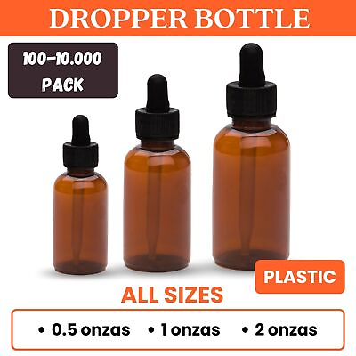 #ad Amber Plastic Bottle With Droppers Choose Your Size Pack $102.99