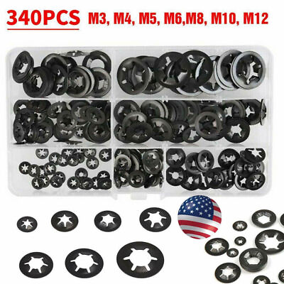 #ad 340pcs Internal Tooth Star Lock Spring Quick Washer Push On Speed Nut Assortment $14.59