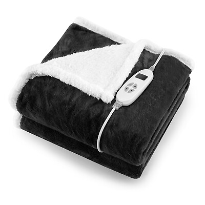 #ad 60quot;x50quot; Electric Heated Blanket Throw w 10 Heat amp; 9 Hours Time Settiings Grey $42.99