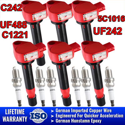 #ad 6 Pack Ignition Coils and Iridium Spark Plugs UF242 For Honda Pilot Saturn C1221 $107.17