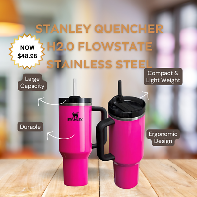 #ad #ad Stanley Electric Pink NEON Cup 40 oz Quencher H2.0 Stanley Tumbler $58.88
