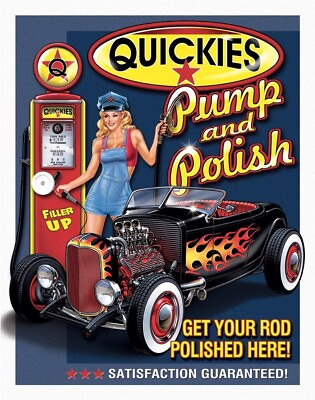 #ad OLD Gas Pump Hot Rod Metal Tin Sign Picture 16x12 Pin Up Garage Wall Decor Gift $9.99
