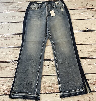 #ad Judy Blue High Waist Side Seam Straight Leg Slit Bottom Jeans Size 16W NWT $54.99