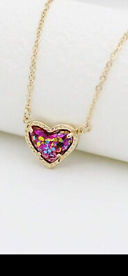 #ad New heart shaped glitter pendant necklace $10.00