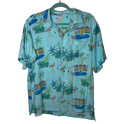 #ad Splash House Mens Shirt Size Large Blue Hawaiian Short Sleeve Button Down $61.19