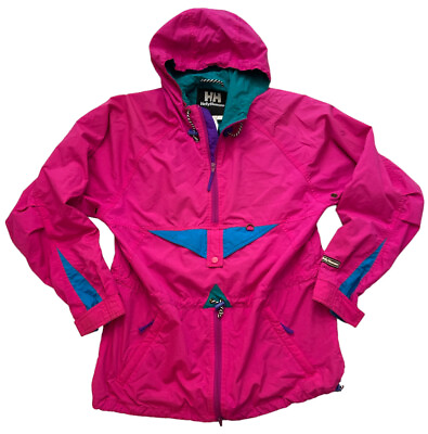 #ad VTG 90s Helly Hansen Sz S Anorak Jacket Coat Windbreaker Ski Shell Teal Hot Pink $60.00