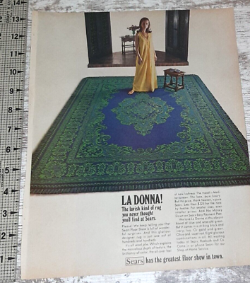#ad 1968 Sears Roebuck Vintage Print Ad Carpet Rugs Mediterranean Wool Pretty Lady $8.53