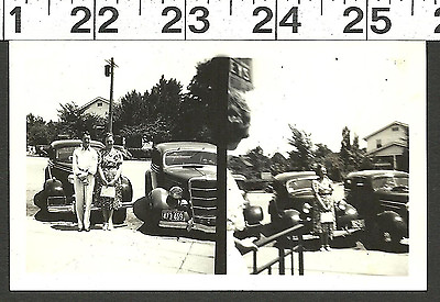 #ad VINTAGE OLD Bamp;W 1938 PHOTO OF COUPLE BY 2 HOTROD ANTIQUE CARS IN MARYLAND #2547 $3.99