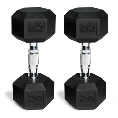 #ad #ad CAP Barbell Rubber Coated Hex 20lb Dumbbells Set of 2 Black Weight Barbell Pairs $69.71
