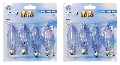 #ad GE 40 Watt Reveal Clear Blunt Tip B Type Light Bulbs w Candelabra Base 8 Pack $13.99