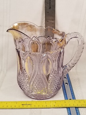 #ad Co operative Flint Glass Co. Antique EAPG Glass Pitcher 7quot; Gold New Jersey $40.73