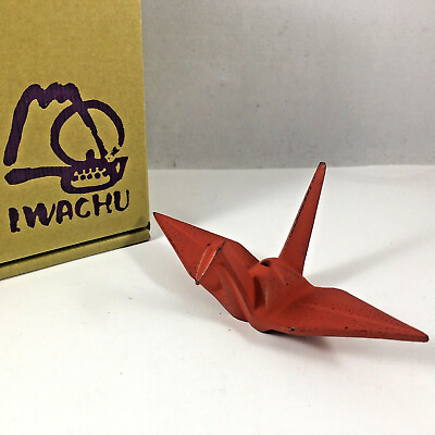 #ad Iwachu Japanese Cast Iron Red Peace Crane Incense Stick Holder Made in Japan $29.95