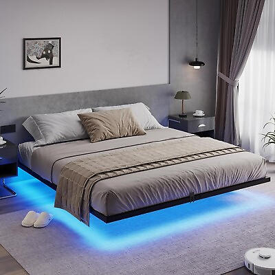 #ad Floating Bed Frame King Size with LED Lights Modern Metal Platform Bed Frame $125.97