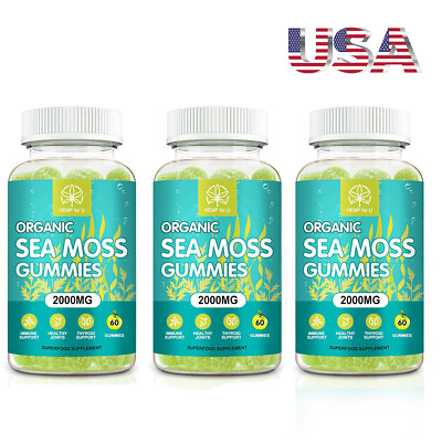 #ad 3 Bottles 2000mg Organic Sea Moss Gummies Apple Cider Vinegar For Immune Support $35.63