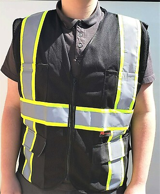 #ad #ad FX Two Tone HI VIS Black Safety Vest with 4 Front Pocket FXSV1001 $11.99