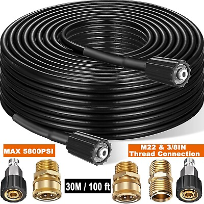 100FT 5800PSI Replacement High Pressure Power Washer Hose M22 14mm to 3 8quot; QC $55.99