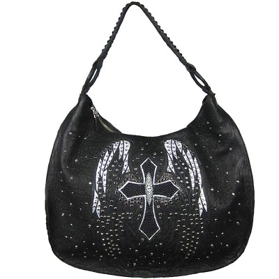#ad Corral Black Studs and Crystals Wings and Cross Stingray Shoulder Bag Z1000 $499.95