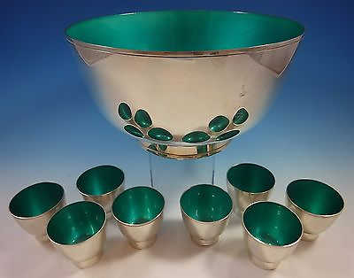 #ad #ad Towle Sterling Silver Punch Bowl and Cups with Turquoise Enamel #1392 $4995.00
