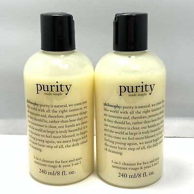 #ad Philosophy Purity Made Simple 3 in 1 Cleanser for Face amp; Eyes 240ml 8oz LOT OF 2 $30.95