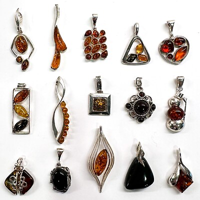 #ad #ad 925 Solid Sterling Silver Baltic Amber Clean High Quality Pendants Lot 57 g $143.99
