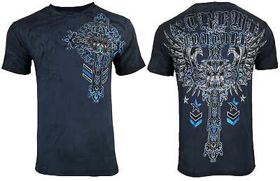 #ad Xtreme Couture By Affliction Men#x27;s T shirt Iron Work Cross wings S 4XL $26.95