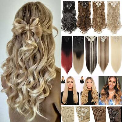 #ad ON SALE Clip in Full Head Hair Extensions 8 Pieces As Natural Human Hair Brown $13.90