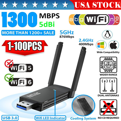 #ad USB 3.0 Wireless WIFI Adapter 1300Mbps Long Range Dongle Dual Band Network lot $245.79
