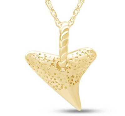 #ad Shark Tooth Pendant Necklace 14K Yellow Gold Plated With 18quot; Chain $32.28