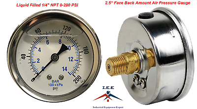 Liquid Filled 2.5quot; Face 0 200 PSI Air Pressure Gauge Back Mount 1 4quot; NPT $14.99