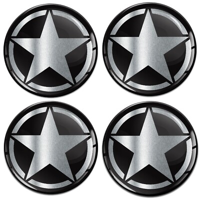 #ad 4 x 70mm Silicone Stickers For Wheel Center Centre Hub Caps Badge Silver Star $11.99