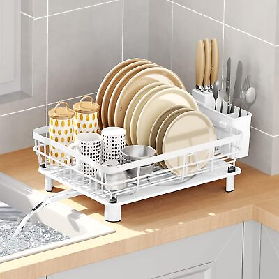 #ad Anti Rust Dish Drainer Drying Rack with Removable Drip Tray and Cutlery Holder $21.68