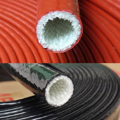 #ad 4 70mm Silicone Fibreglass Fire Sleeving Protective Heat Shield Sleeve Blackamp;Red $242.00