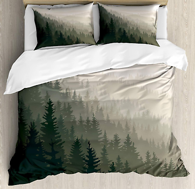 #ad Forest Duvet Cover Set Northern Parts of the World Coniferous Trees Scandinavia $124.99