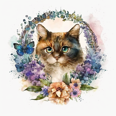 #ad 5D Diamond Painting Flower Wreath Cat Kit $19.99