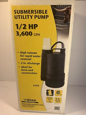 #ad Star Water Systems 1 2 HP Submersible Utility Pump 3600 GPH 5STH New $174.00