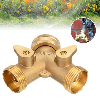 #ad 3 4quot; Solid Brass Hose Y Splitter Double Two Way Tap Garden Connector Adaptor $8.80