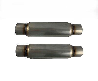 #ad Pair of 3.0quot;In Out Universal Glass Pack Exhaust Resonator Muffler 4quot;Round Body $65.87